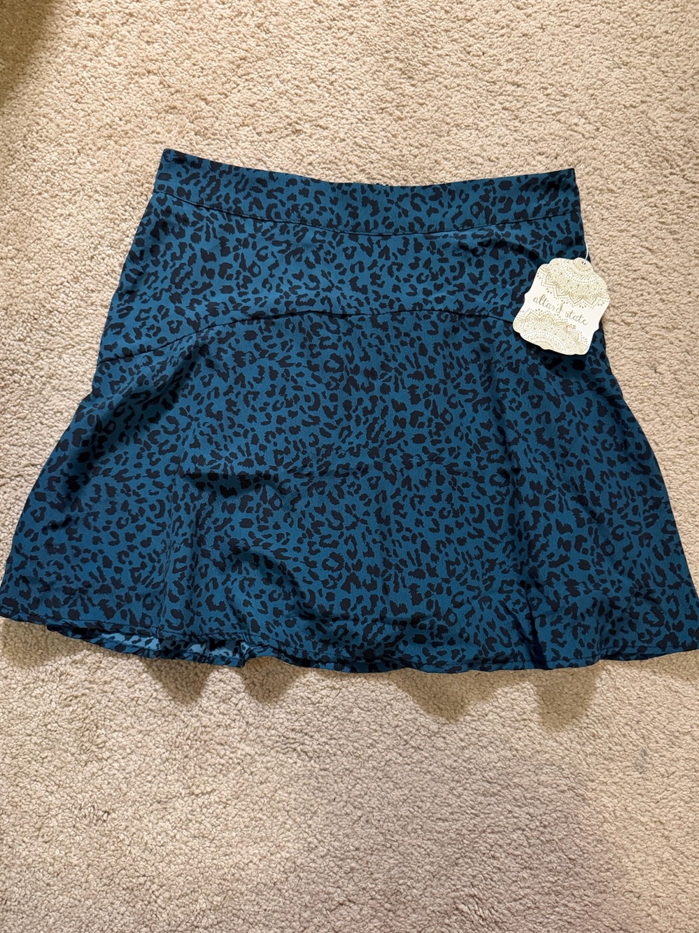 Altar'd State Teal Leopard Print Skater Skirt Size Small NWT